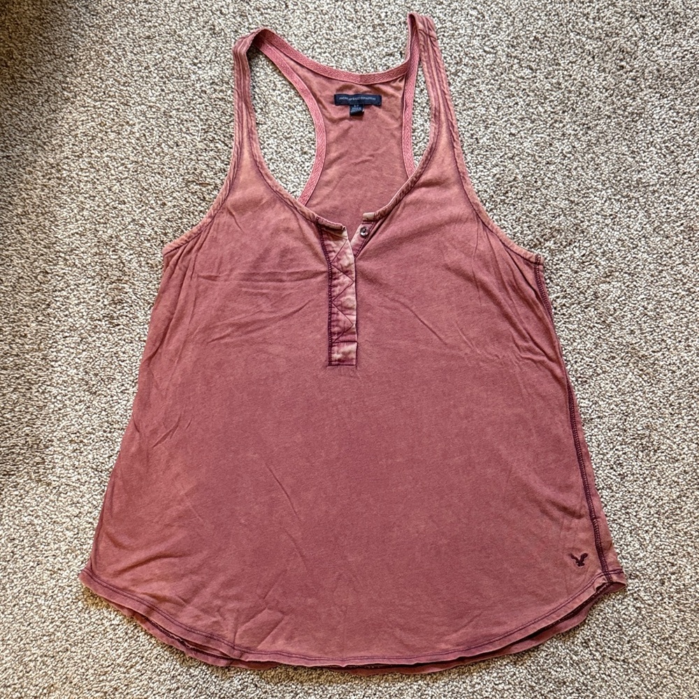 Women's Sleeveless Henley Top - Rust/Faded Maroon